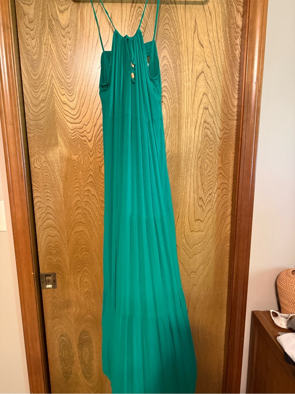 Source Unknown Green (not Teal) Halter Maxi Dress with Bead Accents. Beach Cover